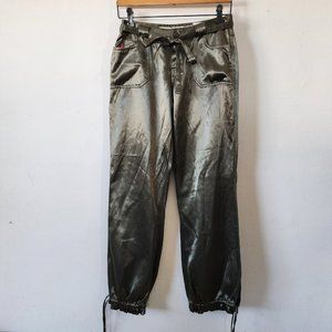Y2K Mud Cargo Pants Shiny Metallic Olive Green Size 3